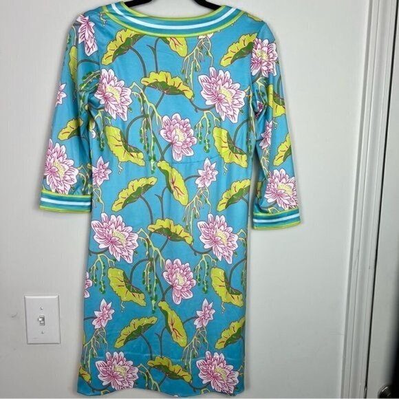 Gretchen Scott Designs Split Neck Jersey Dress Size XS Mystic Garden Turquoise - Picture 10 of 10